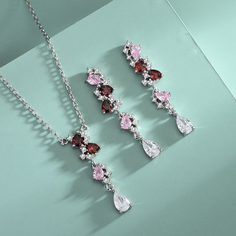 Vintage Style Geometric Color Block Sterling Silver Plating Inlay Zircon Women's Jewelry Set