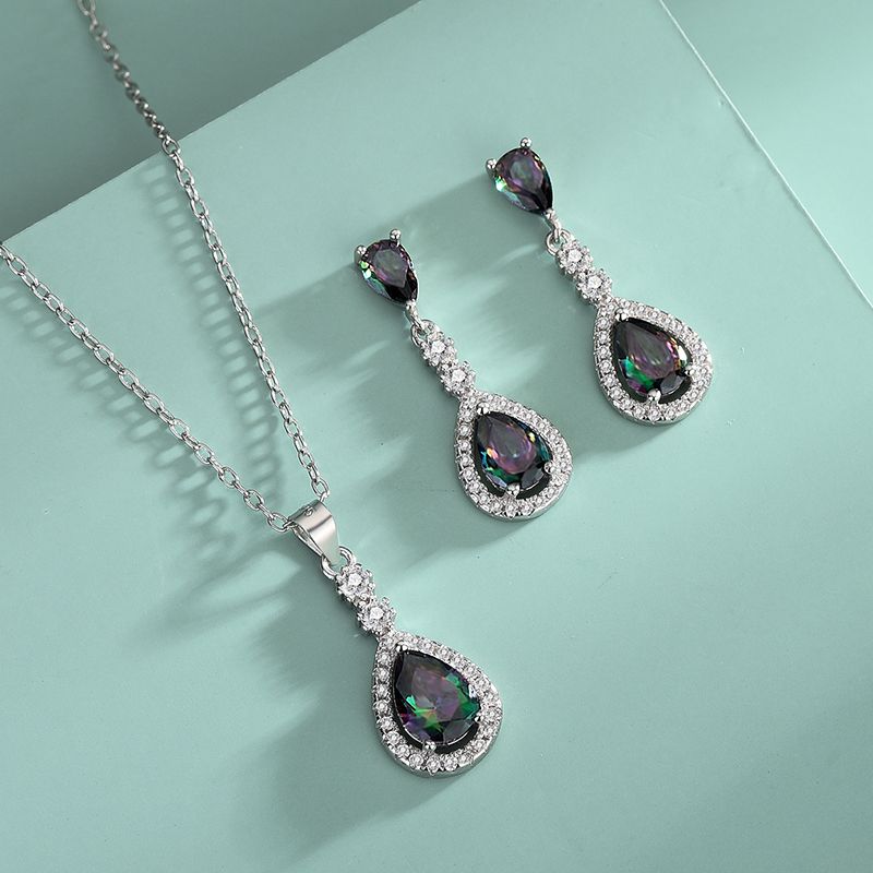 Vintage Style Water Droplets Sterling Silver Tassel Plating Inlay Zircon Women's Jewelry Set