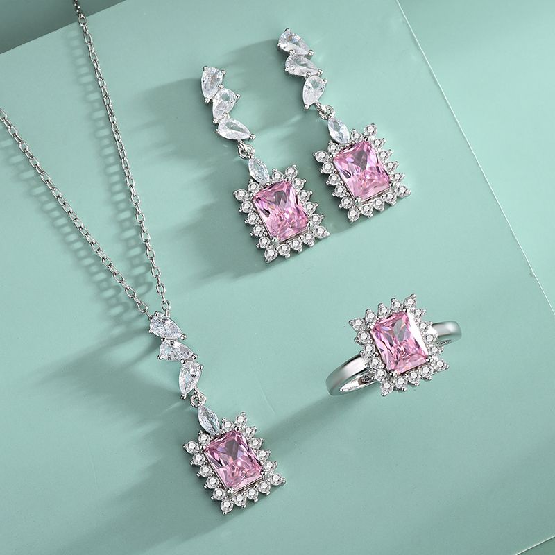 Vintage Style Simple Style Geometric Color Block Sterling Silver Plating Inlay Zircon Women's Jewelry Set