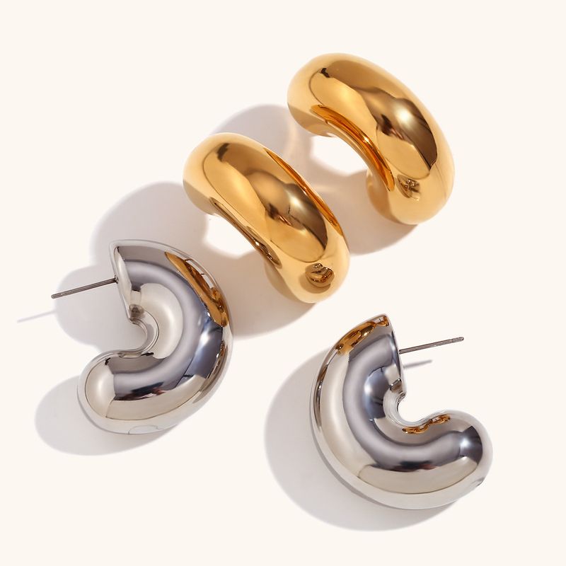 1 Par Retro Estilo Clásico Forma De C Enchapado Acero Inoxidable Chapado En Oro De 18 Quilates. Pendientes