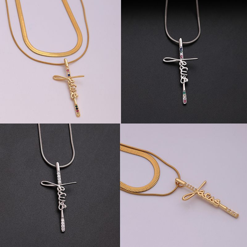 Hip-hop Punk Letter Stainless Steel Copper 18k Gold Plated Silver Plated Zircon Pendant Necklace In Bulk