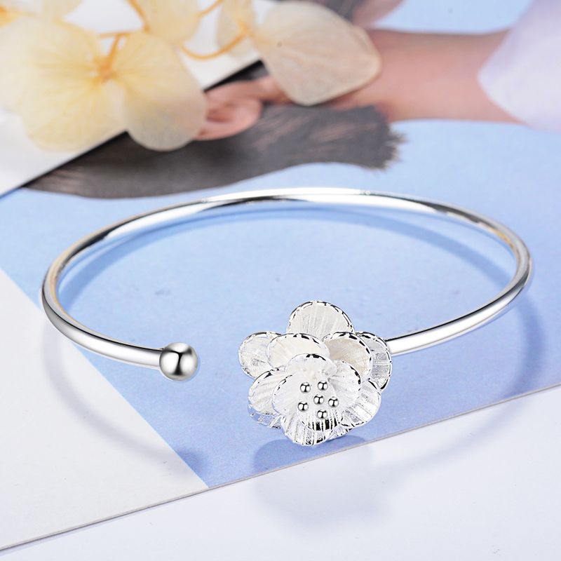Copper Silver Plated Cute Lady Sweet Plating Flower Bangle