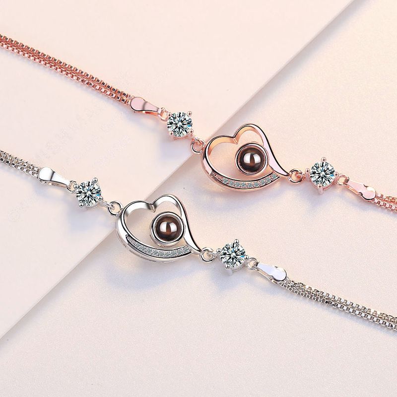 Simple Style Heart Shape Copper Zircon Bracelets In Bulk