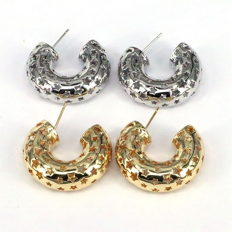1 Pair Casual Simple Style C Shape Star Plating Hollow Out Copper 18k Gold Plated Silver Plated Ear Studs