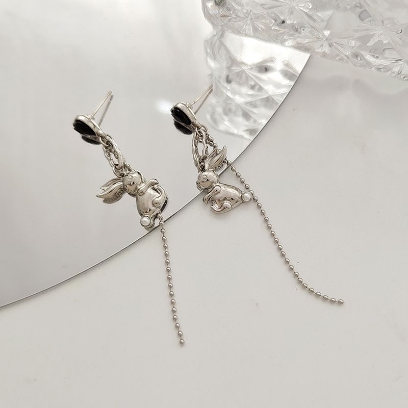 1 Pair Cute Rabbit Plating Chain Inlay Alloy Glass Drop Earrings