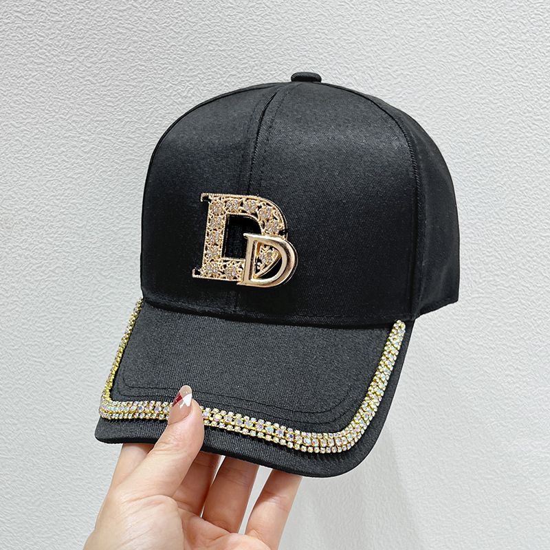 Adults Elegant Glam Commute Letter Rhinestone Metal Button Curved Eaves Baseball Cap