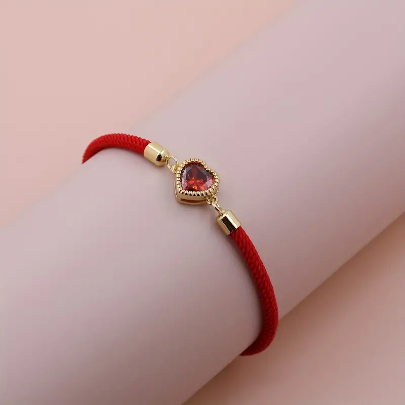 Lady Romantic Shiny Heart Shape Rope Copper Plating Inlay Zircon 18k Gold Plated Unisex Drawstring Bracelets
