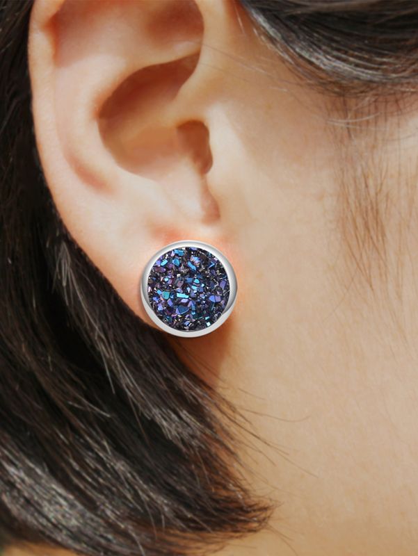 1 Pair Sweet Round Inlay Copper Artificial Crystal Ear Studs