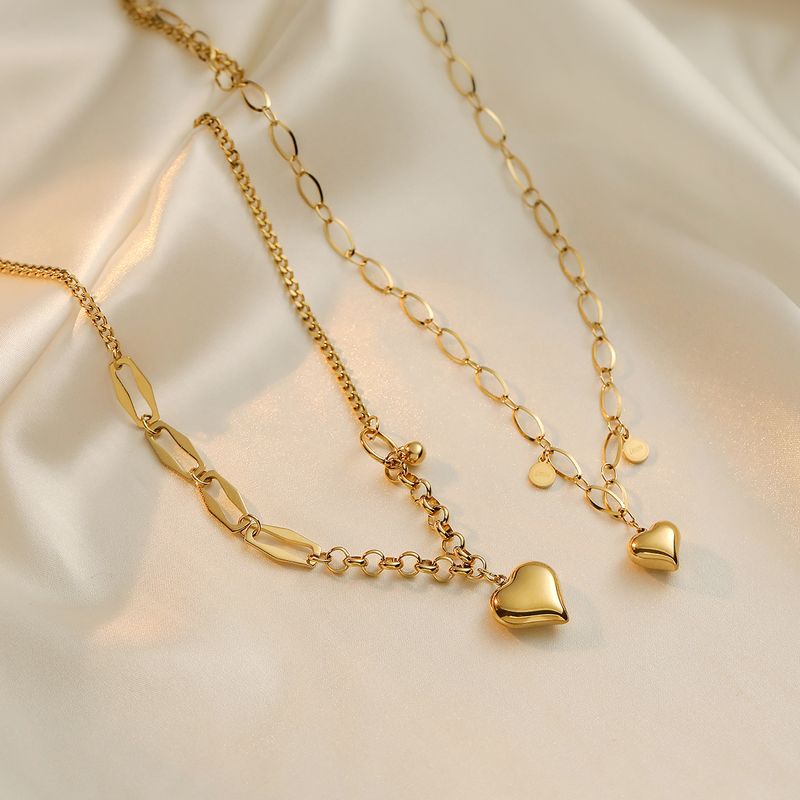 Simple Style Commute Heart Shape Titanium Steel Plating 18k Gold Plated Pendant Necklace