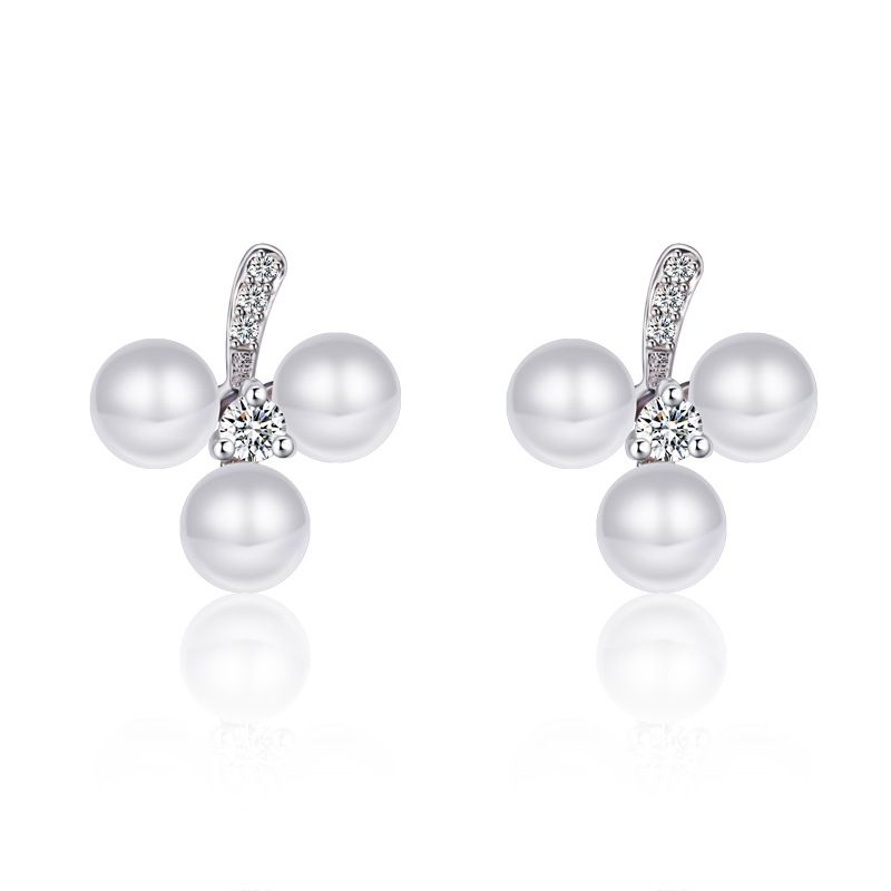 1 Paire Style Simple Rond Placage Incruster Le Cuivre Perles Artificielles Zircon Or Blanc Plaqué Boucles D'oreilles