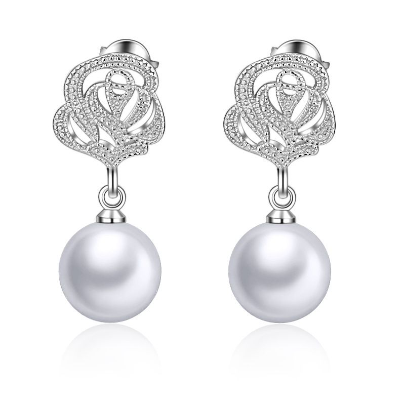 1 Pair Ig Style Flower Plating Hollow Out Inlay Copper Pearl White Gold Plated Drop Earrings