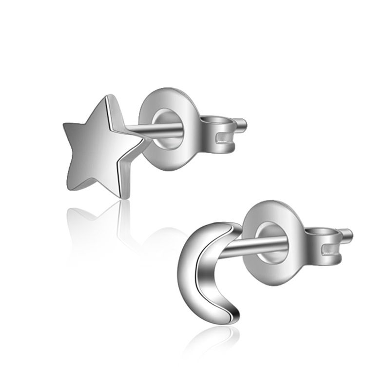 1 Pair Simple Style Star Moon Asymmetrical Plating Copper White Gold Plated Ear Studs