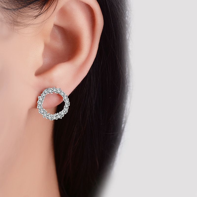 1 Pair Simple Style Circle Plating Hollow Out Inlay Copper Zircon White Gold Plated Ear Studs