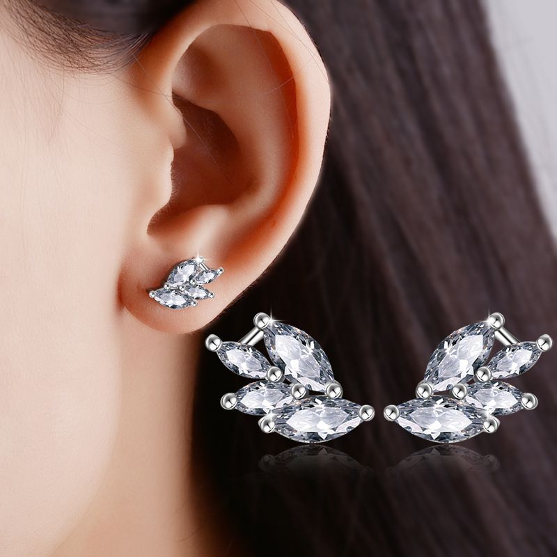 1 Pair Lady Wings Inlay Copper Zircon Ear Studs