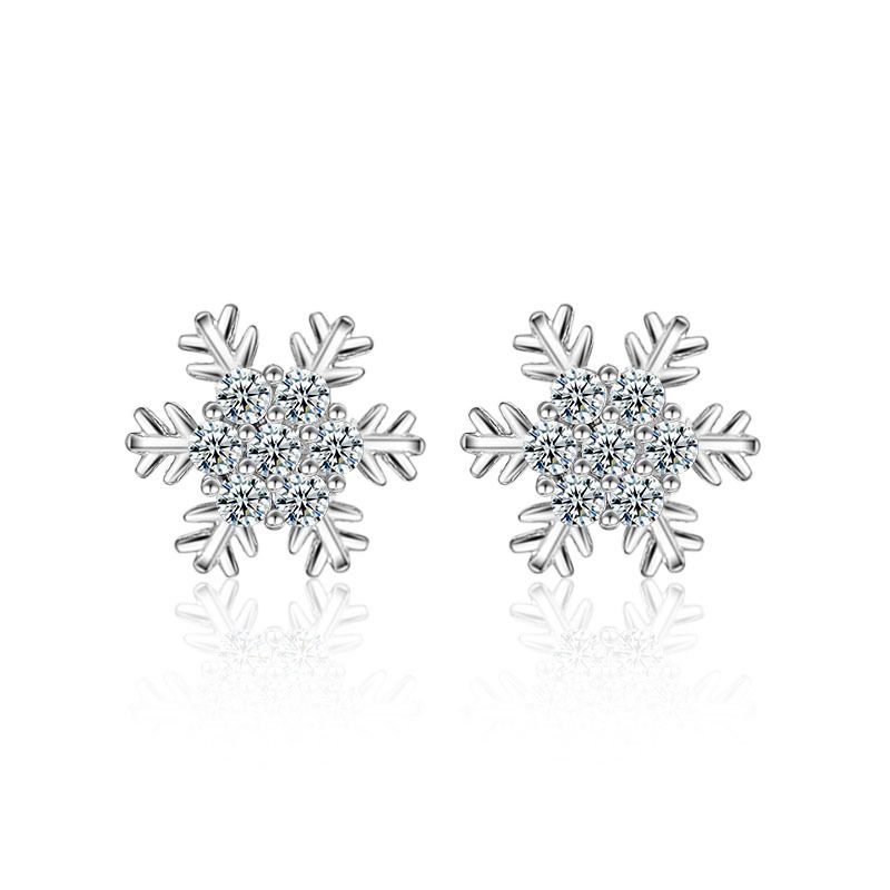 1 Pair Ig Style Sweet Snowflake Plating Inlay Copper Zircon White Gold Plated Ear Studs