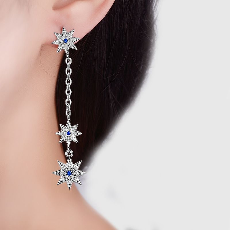 1 Pair IG Style Shiny Star Chain Inlay Copper Zircon Drop Earrings