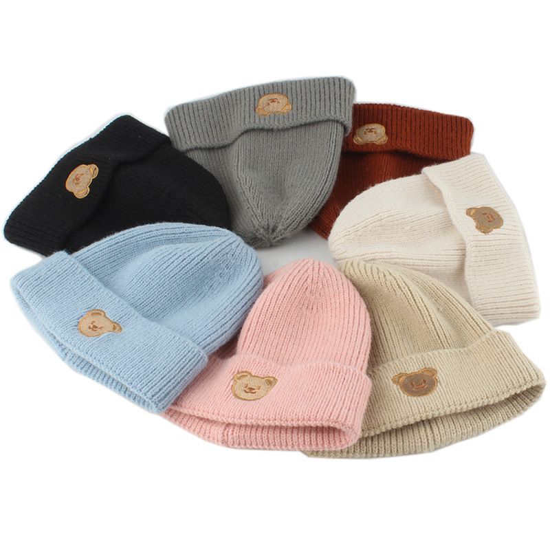 Children Unisex Simple Style Bear Embroidery Wool Cap