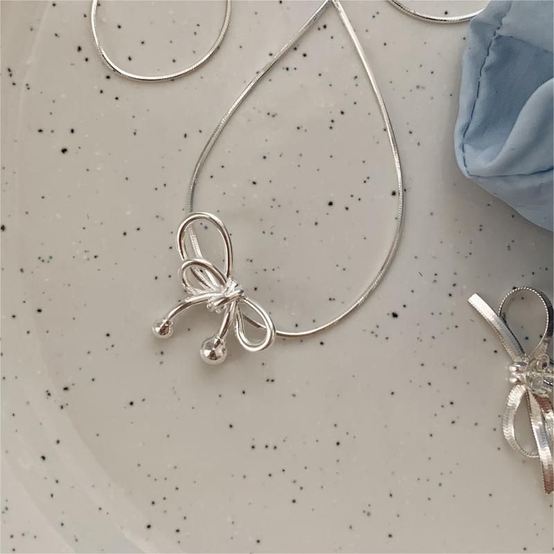 Simple Style Bow Knot Sterling Silver Plating Pendant Necklace