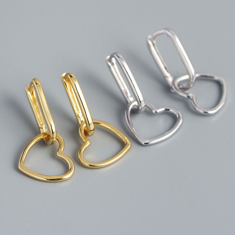 1 Pair Simple Style Heart Shape Plating Sterling Silver Drop Earrings
