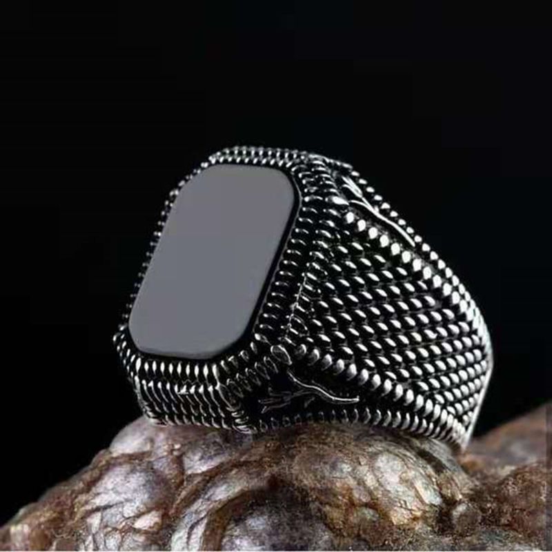 Retro Geométrico Metal Enchapado Embutido Piedras Preciosas Artificiales Hombres Anillos