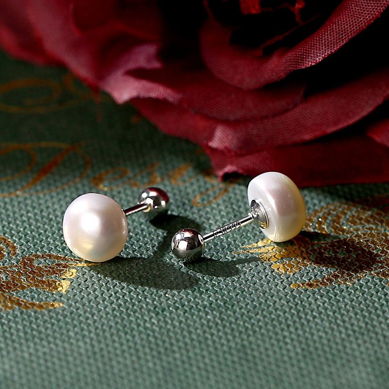 1 Pair Simple Style Round Inlay Sterling Silver Freshwater Pearl Ear Studs