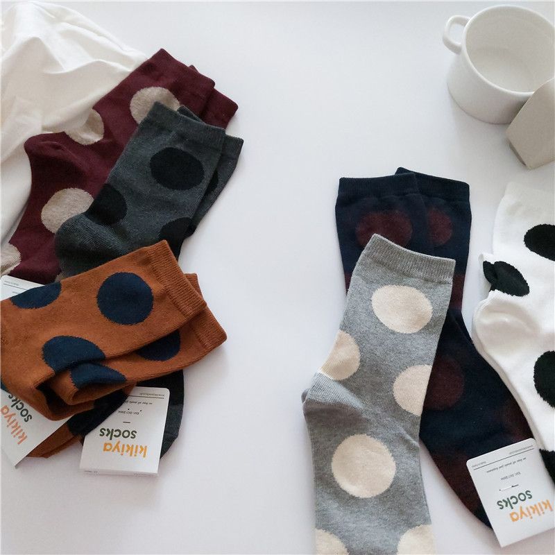 Femmes Style Simple Points Ronds Coton Crew Socks Une Paire