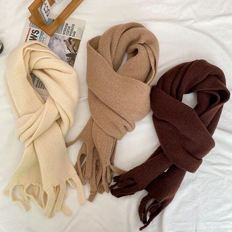Women's Simple Style Commute Solid Color Imitation Cashmere Tassel Scarf