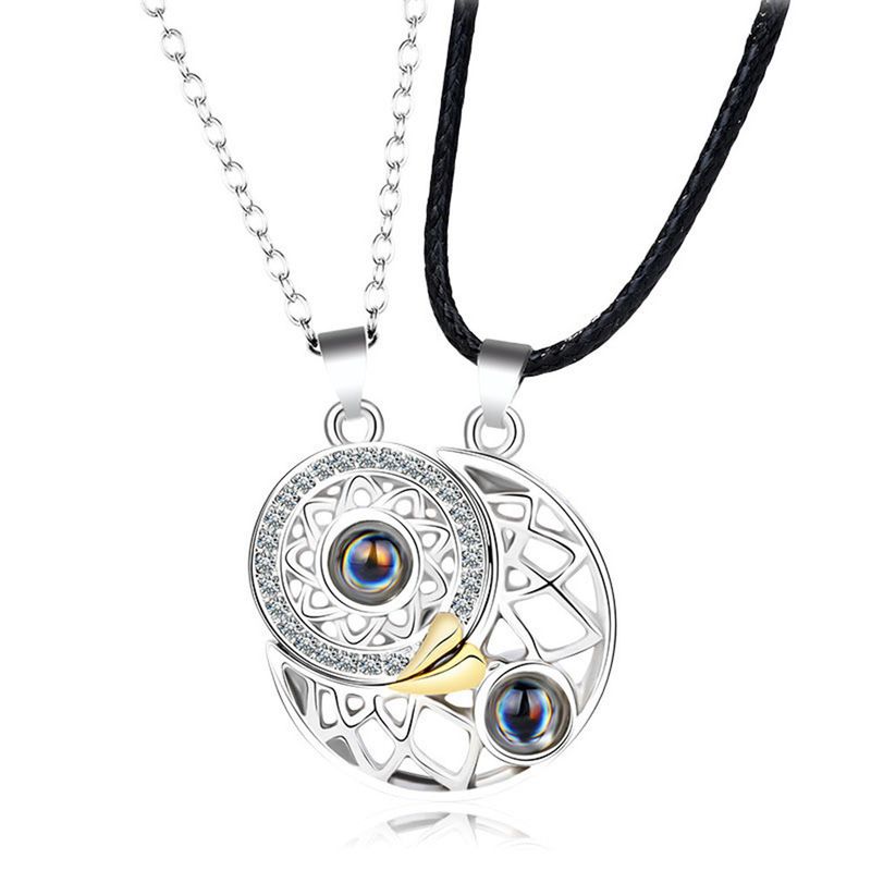 Romantic Star Moon Alloy Plating Inlay Artificial Gemstones Couple Pendant Necklace