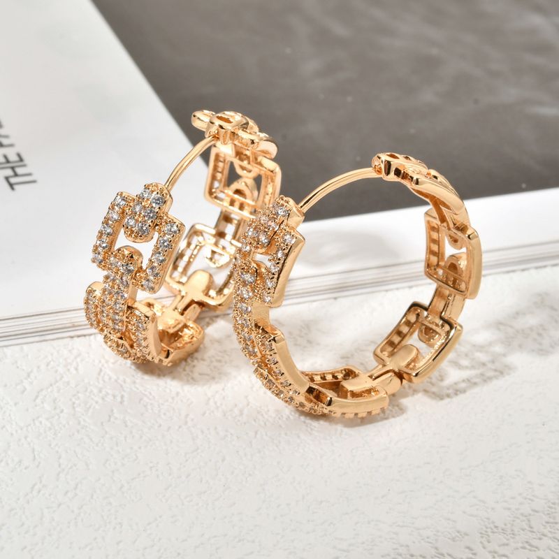 1 Paar Elegant Einfacher Stil Geometrisch Polieren Kupfer Zirkon 18 Karat Vergoldet Reif Ohrringe