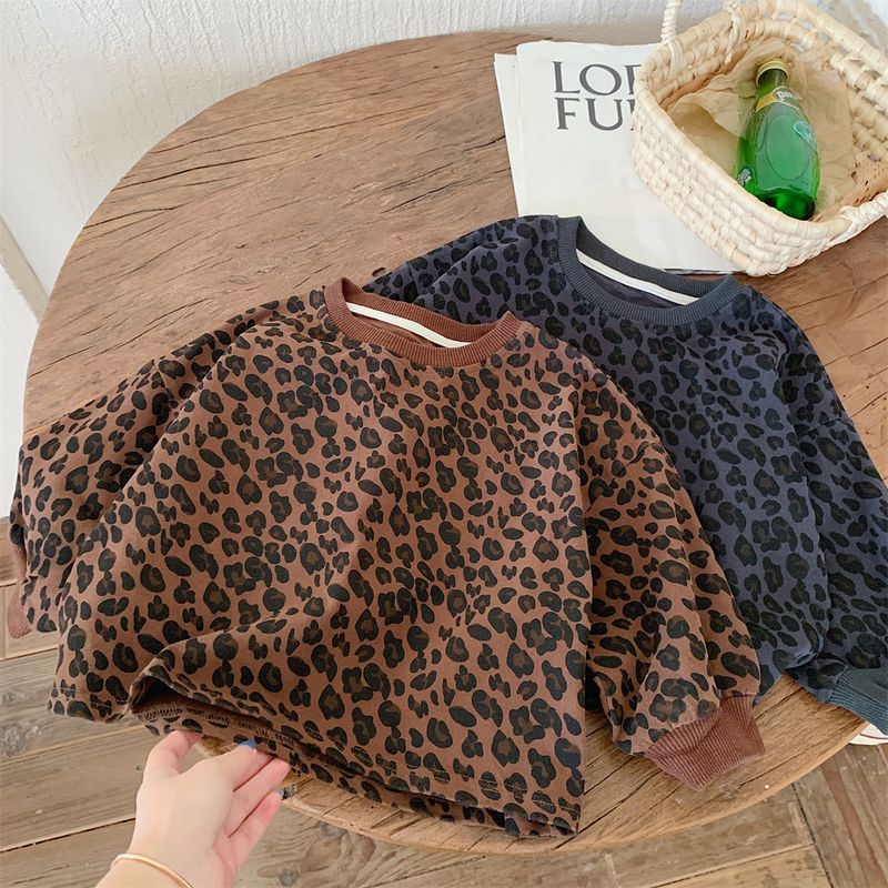 Sudaderas Con Capucha Para Niños Manga Larga Estilo Simple Leopardo