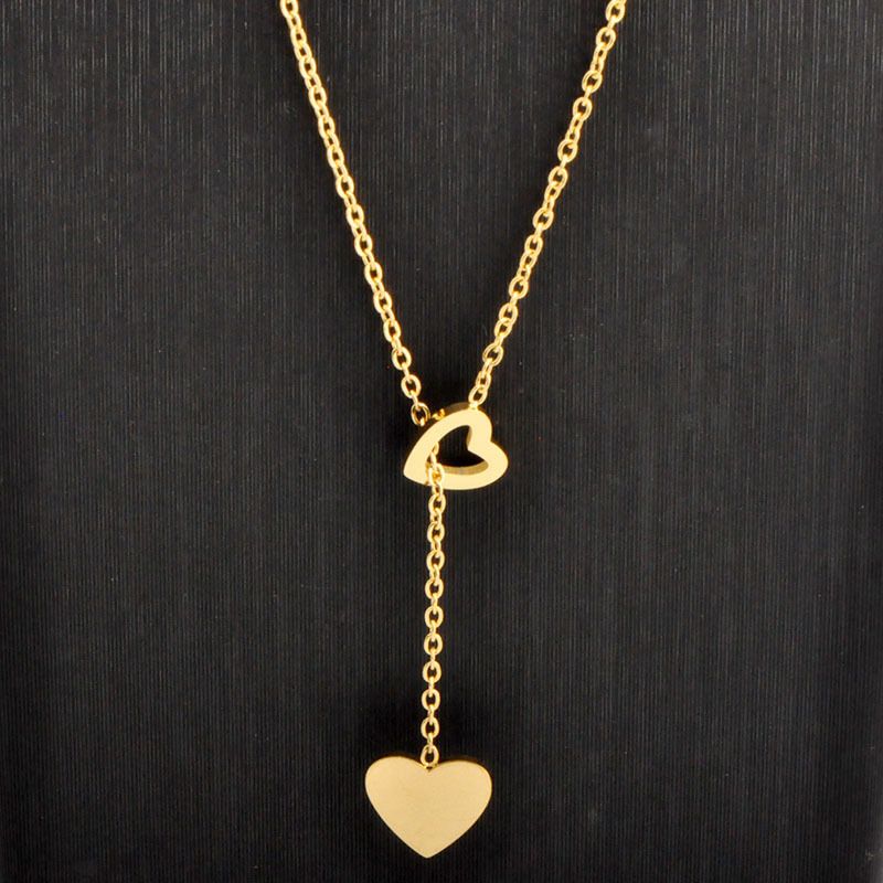 Titanium Steel 18K Gold Plated Vintage Style Plating Heart Shape Pendant Necklace