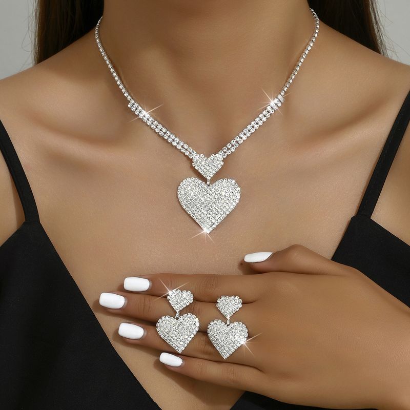 Simple Style Commute Heart Shape Alloy Inlay Rhinestones Women's Jewelry Set