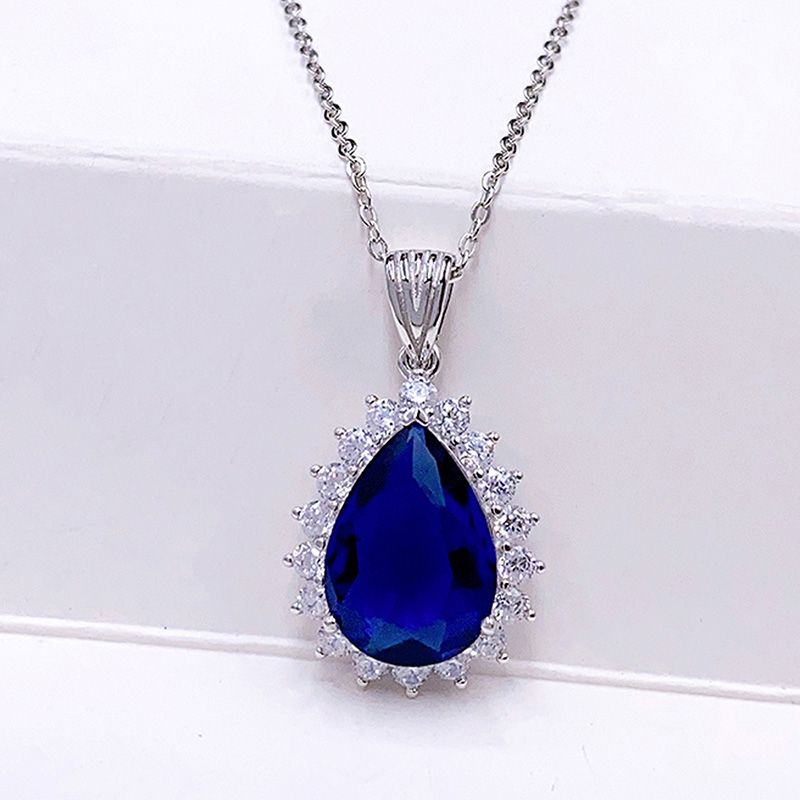 Elegant Glam Sweet Water Droplets Sterling Silver Plating Inlay Zircon White Gold Plated Pendant Necklace