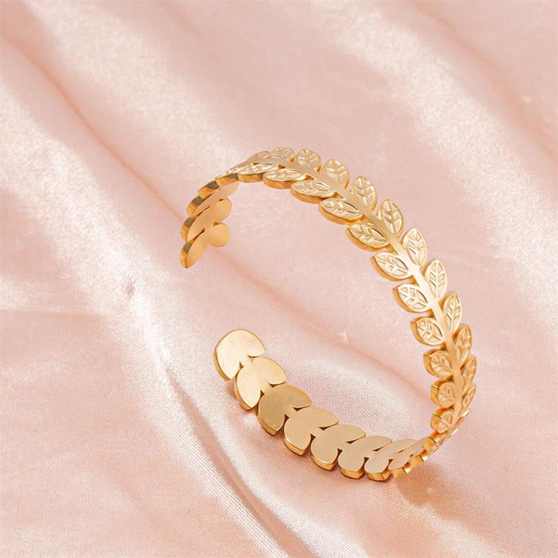 Simple Style Leaves Solid Color Stainless Steel Plating Cuff Bracelets Bangle