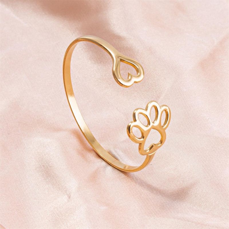 Simple Style Paw Print Heart Shape Stainless Steel Plating Hollow Out 18k Gold Plated Bangle