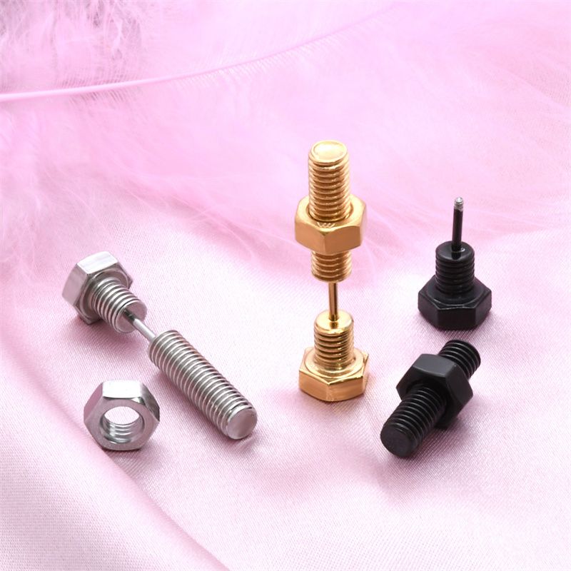 1 Piece Ig Style Punk Cool Style Screw Plating Stainless Steel 18k Gold Plated Ear Studs