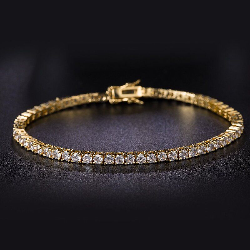 Copper 18K Gold Plated Glam Wedding Shiny Solid Color Chain Inlay Zircon Tennis Bracelet