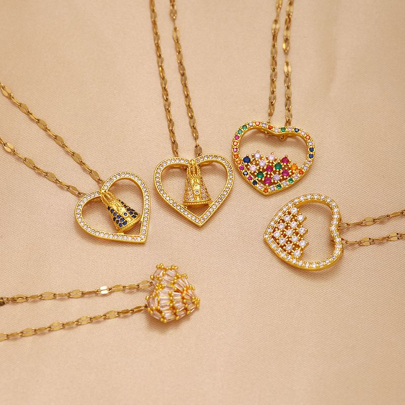 Ig-stil Einfacher Stil Herzform Rostfreier Stahl Kupfer 18 Karat Vergoldet Zirkon Halskette Mit Anhänger In Masse