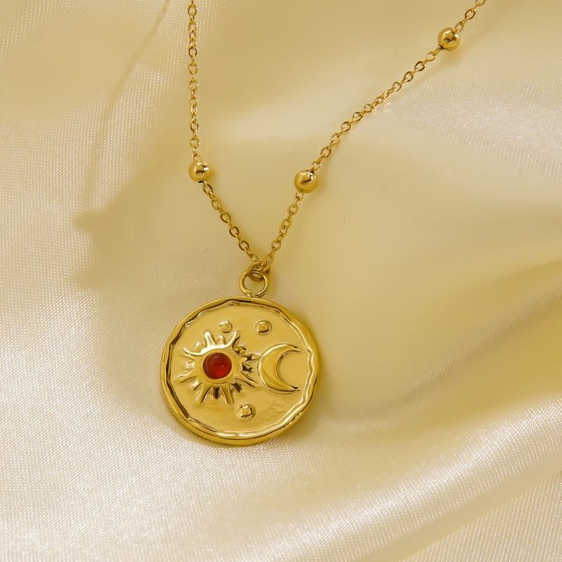 304 Stainless Steel 14K Gold Plated IG Style Plating Inlay Sun Moon Natural Stone Pendant Necklace