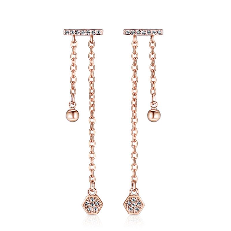 1 Pair Elegant Simple Style Geometric Tassel Inlay Copper Zircon Drop Earrings
