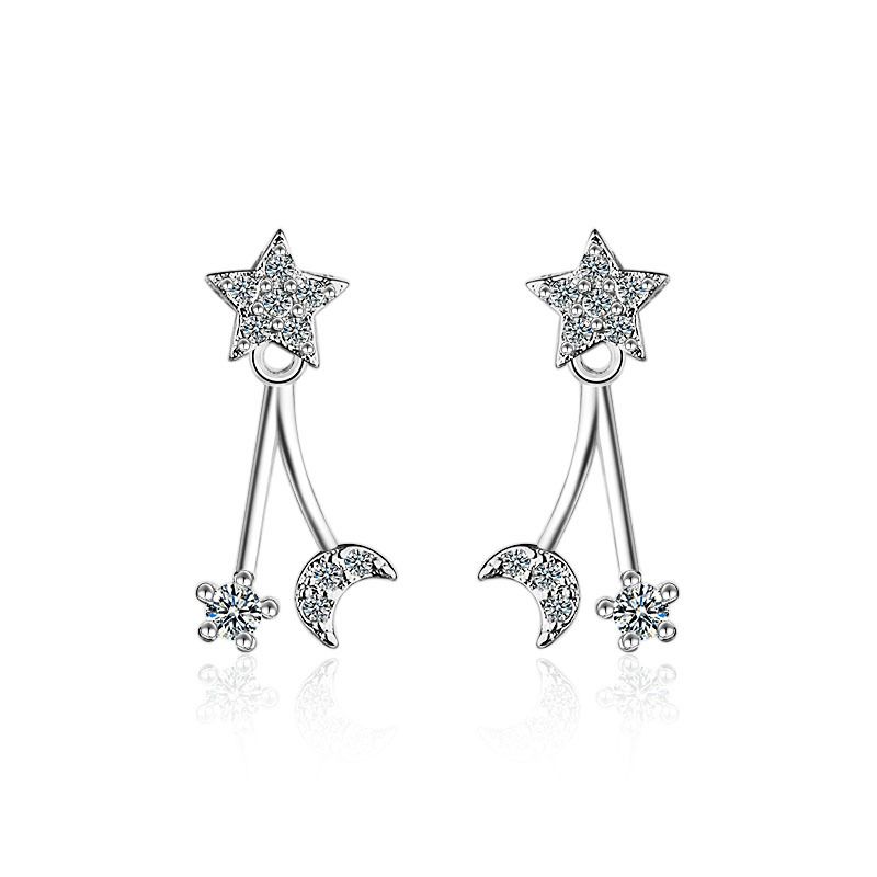 1 Pair Casual Simple Style Star Moon Inlay Copper Zircon White Gold Plated Drop Earrings