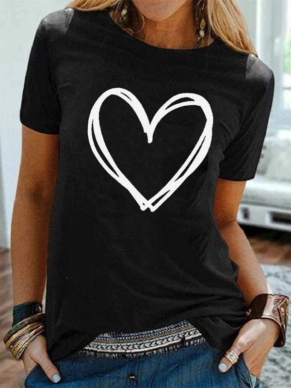 Femmes T-shirt Manche Courte T-shirts Impression Décontractée Vêtement De Rue Forme De Cœur