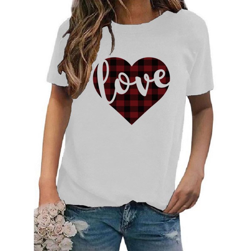 Mujeres Playeras Manga Corta Camisetas Impresión Casual Estilo Clásico Letra Forma De Corazón