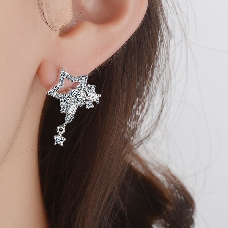 1 Pair Elegant Commute Star Plating Inlay Copper Zircon White Gold Plated Ear Studs