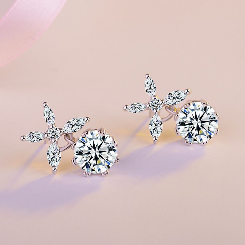 1 Paire Sucré Fleur Placage Incruster Le Cuivre Zircon Boucles D'oreilles