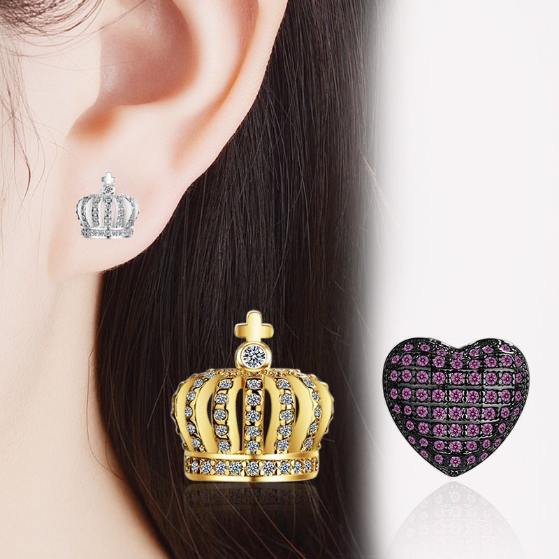 1 Pair Elegant Luxurious Commute Crown Plating Inlay Copper Zircon 24k Gold Plated White Gold Plated Ear Studs