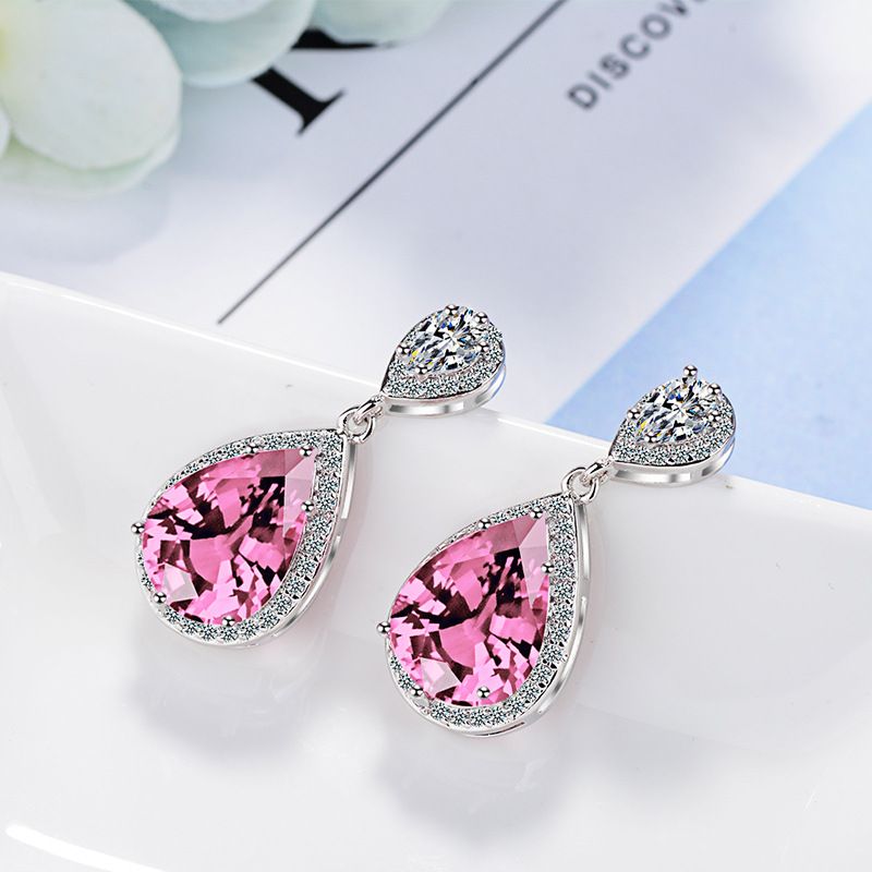 1 Pair Simple Style Classic Style Water Droplets Inlay Copper Zircon Drop Earrings