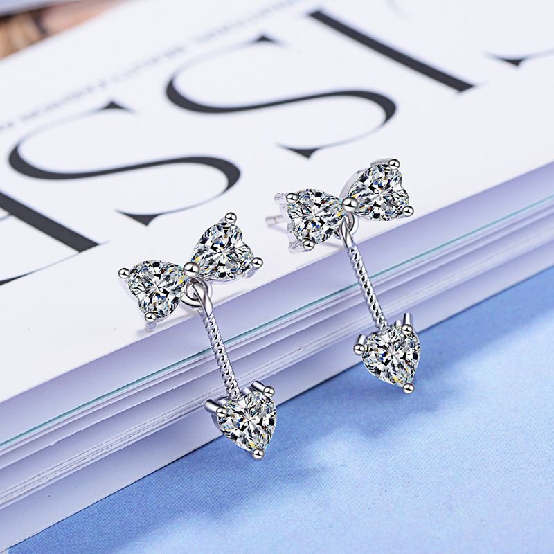 1 Pair Sweet Bow Knot Plating Inlay Copper Zircon Rose Gold Plated White Gold Plated Drop Earrings