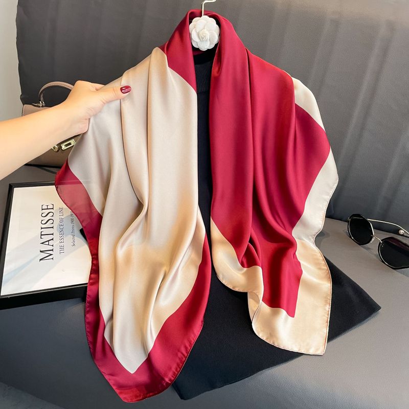 Women's Ig Style Simple Style Color Block Flower Satin Silk Scarf
