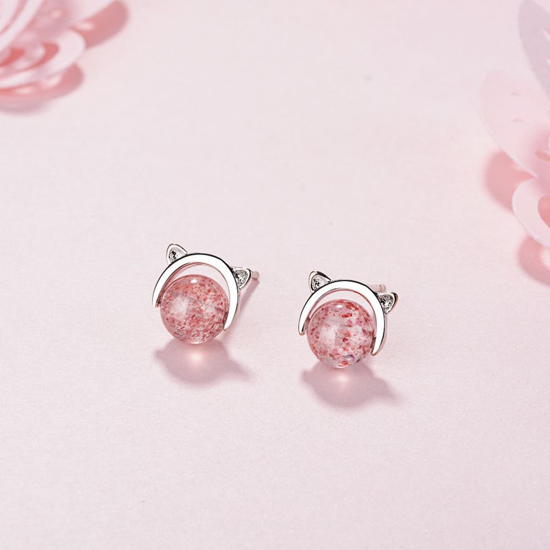 1 Pair Ig Style Cute Cat Crystal Plating Inlay Copper Zircon Ear Studs